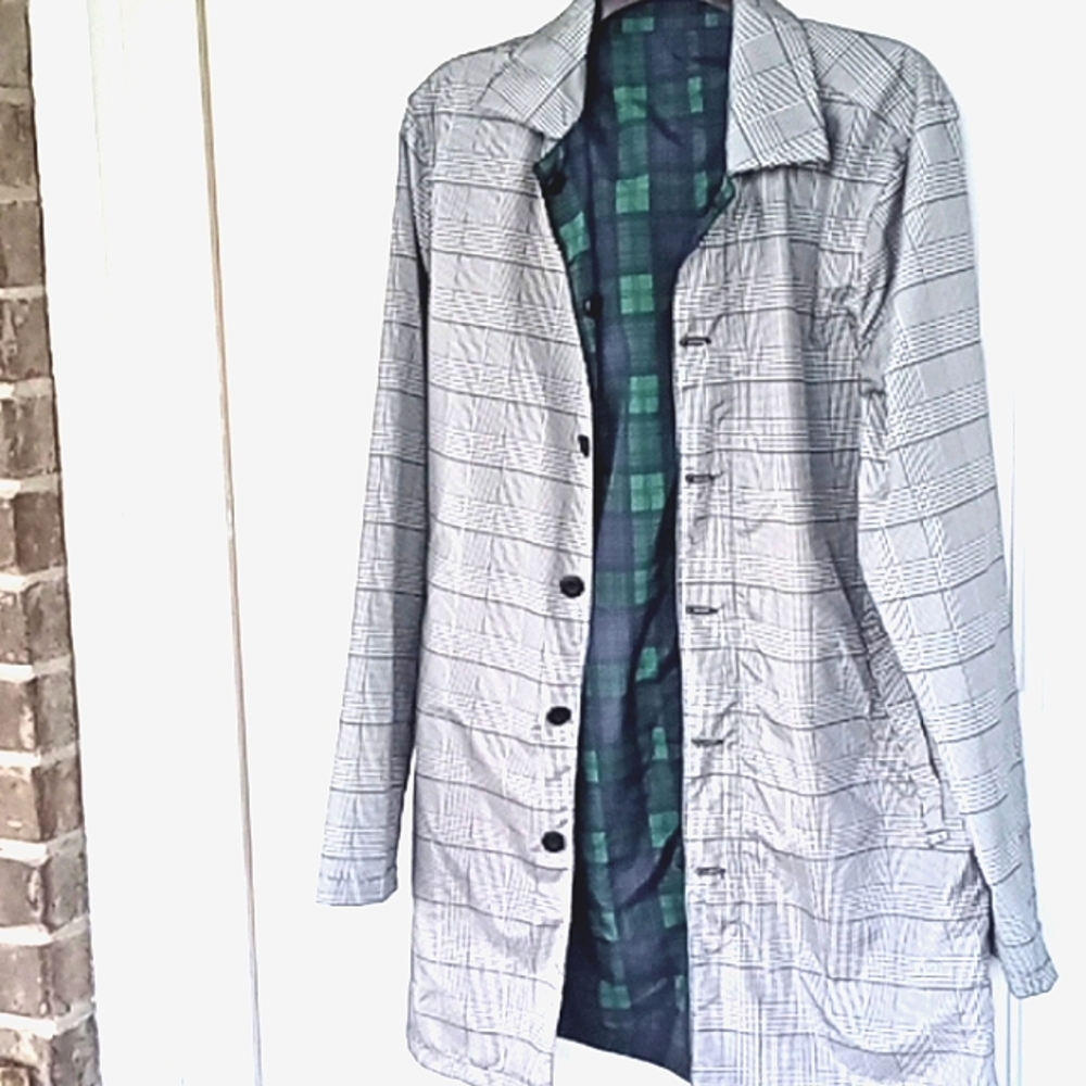 Women's Small REVERSEABLE Lightweight Raincoat Checkerboard/Blackwatch Tartan